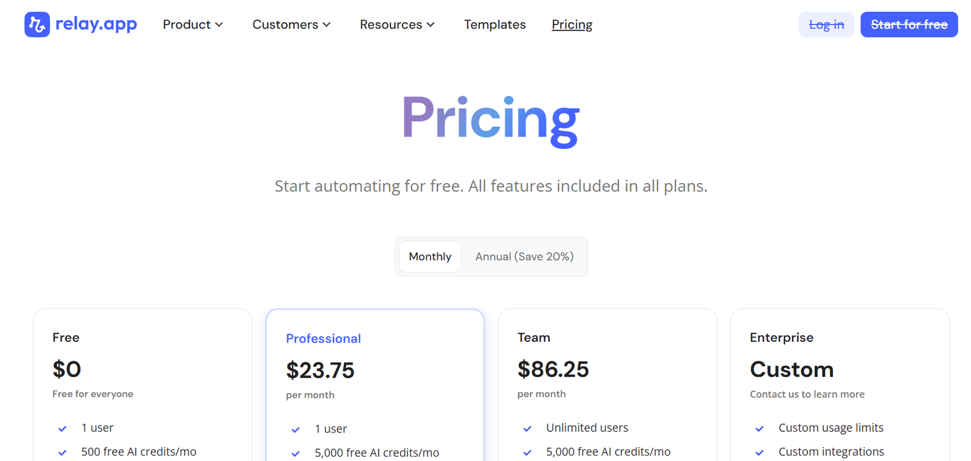 Relay.app pricing