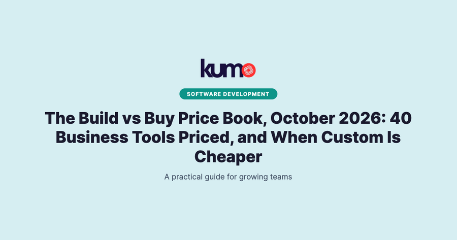 The Build vs Buy Price Book, October 2026: 40 Business Tools Priced, and When Custom Is Cheaper blog banner