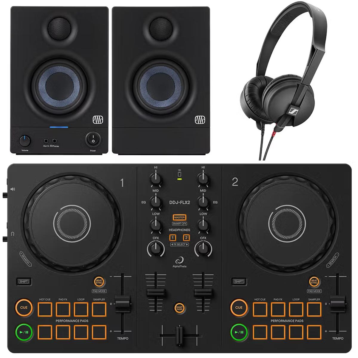AlphaTheta DDJ-FLX2 Bundle w/ Presonus Eris E3.5 Monitors & HD25