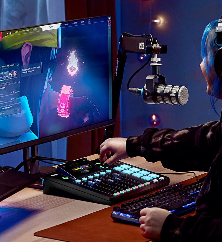 Woman recording gaming podcast
