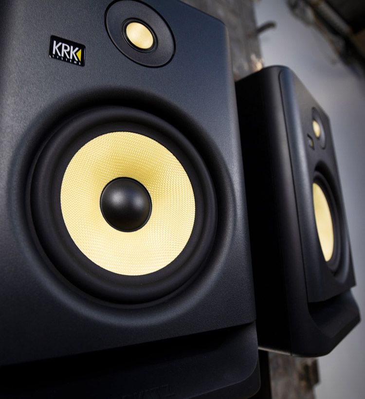 Close-up shot of KRK speaker cones