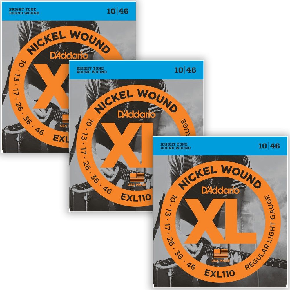 D'Addario Electric Guitar Strings - Regular Light 10-46 Gauge, 3-Pack Set