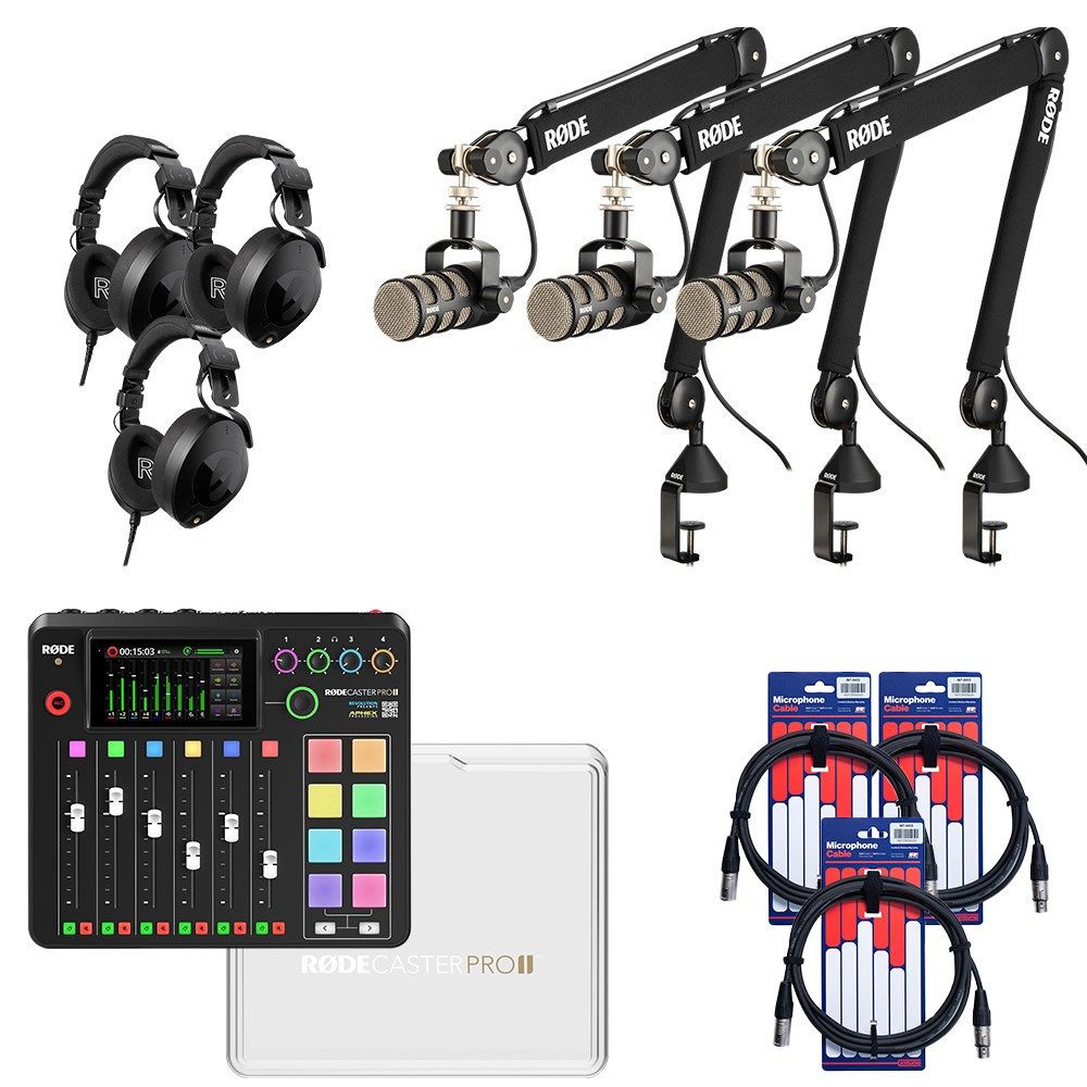 Rode RodeCaster Pro II Pack 3 w/ 3x PodMic, PSA1+, NTH100, Cover