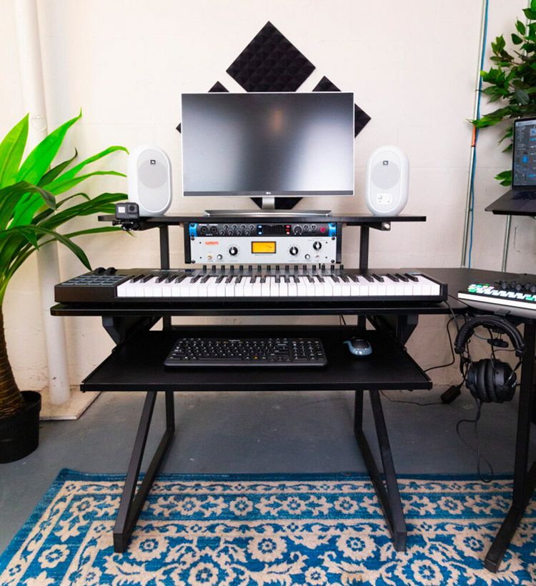 A home music studio production desk