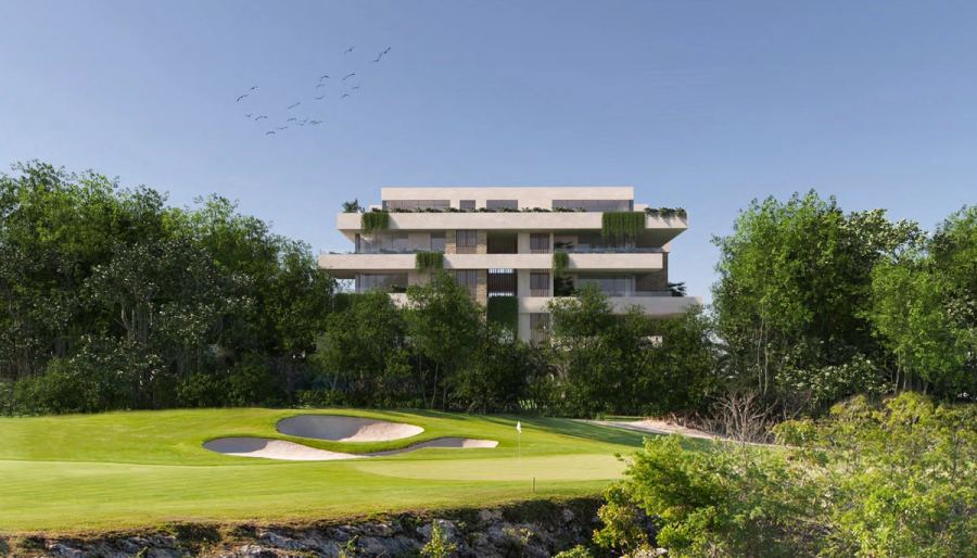 Torre de The Reserve sobre el campo de golf, render del desarrollador