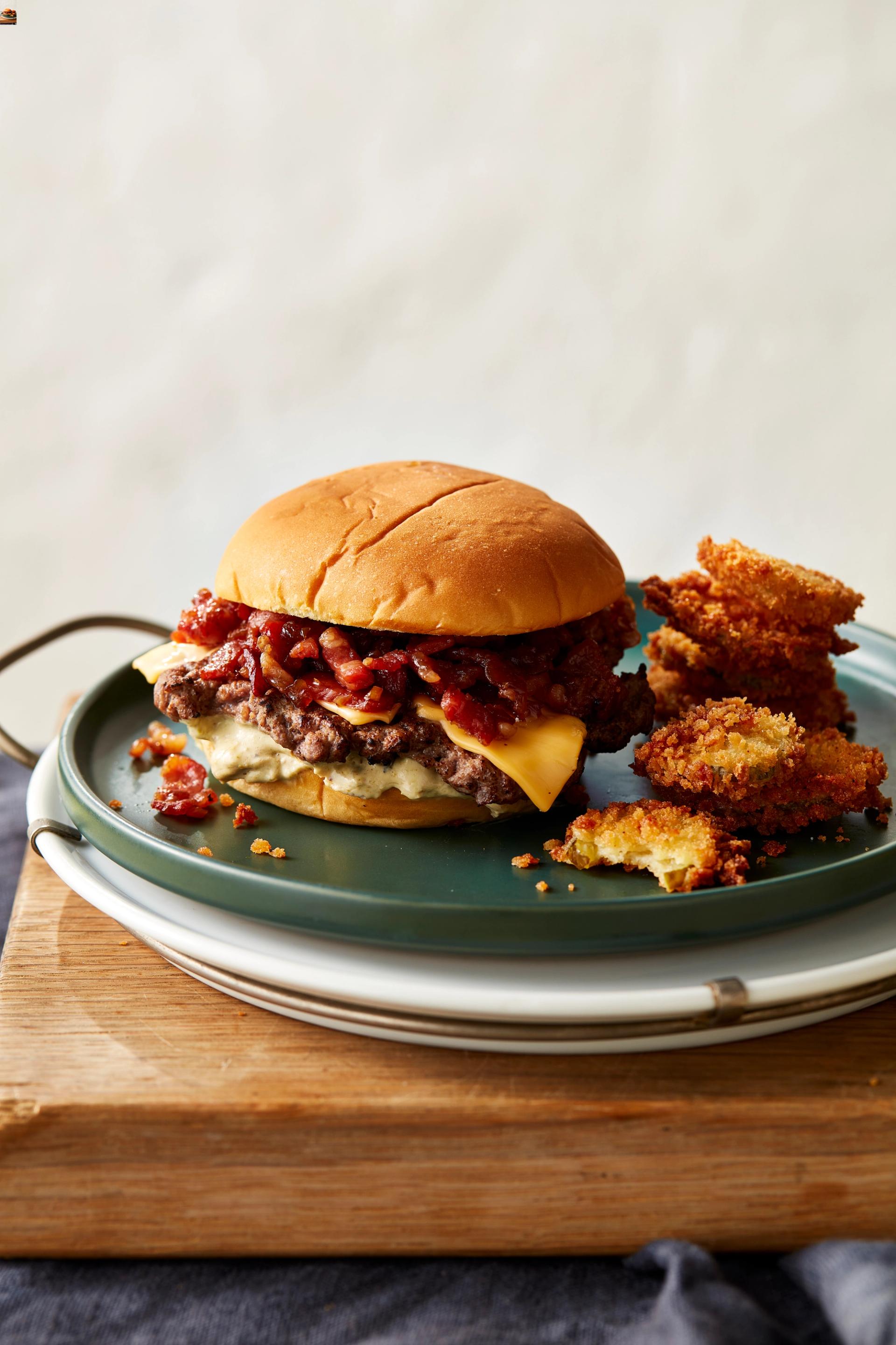 Jalapeno smash burger with pickle chips