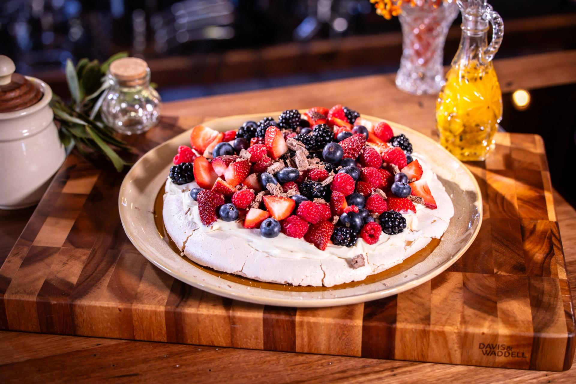 Celebration pavlova with fresh fruit