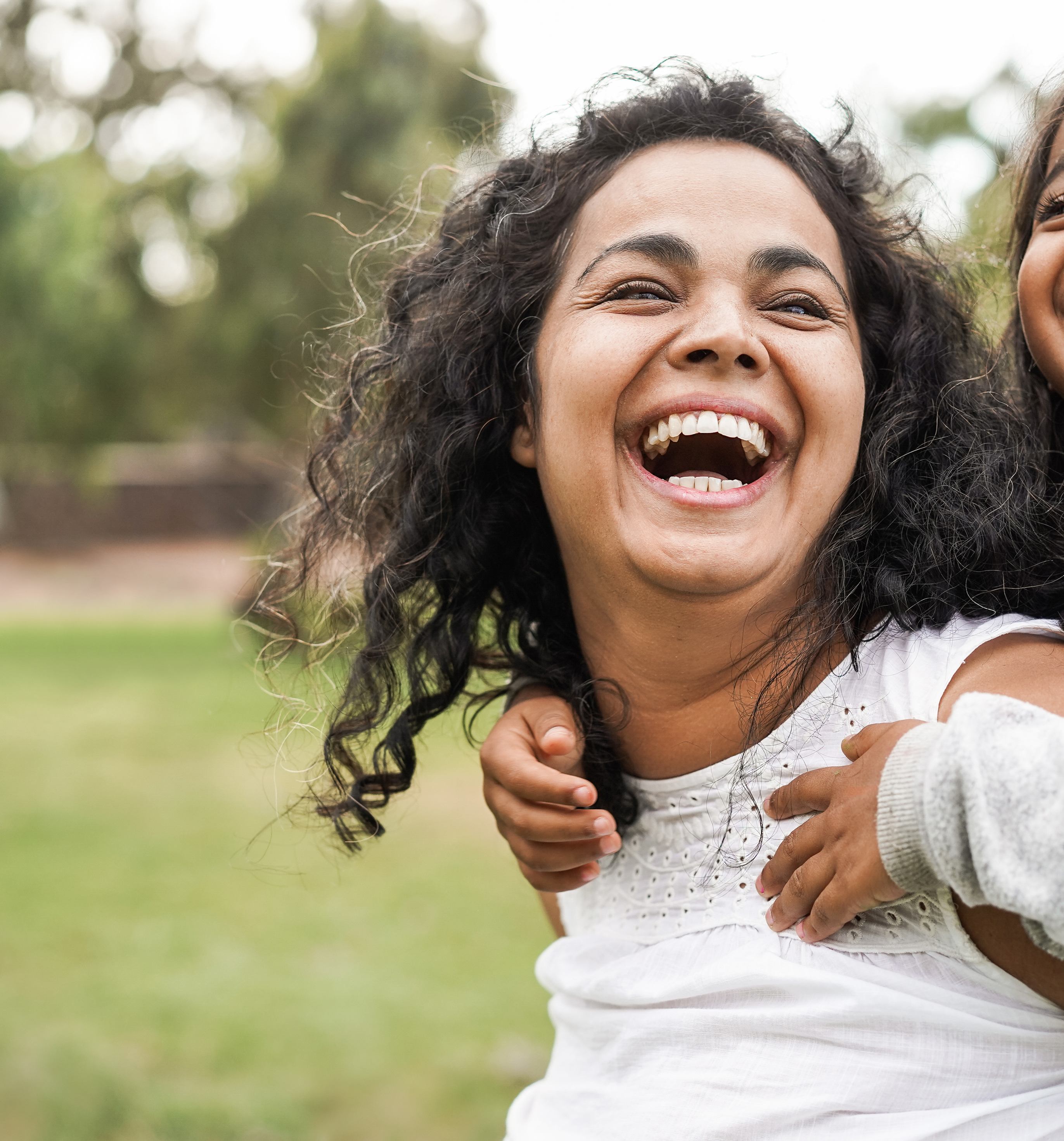 Woman with her daughter outside