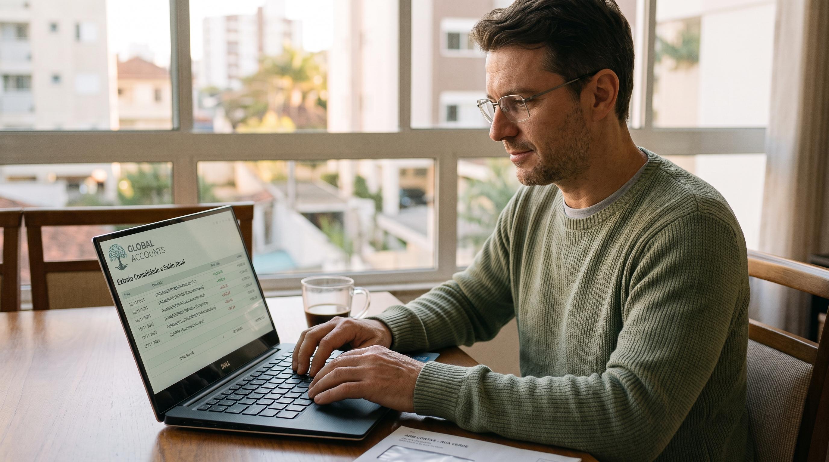 Profissional PJ analisando extrato financeiro no notebook para planejar como reduzir imposto no Simples Nacional
