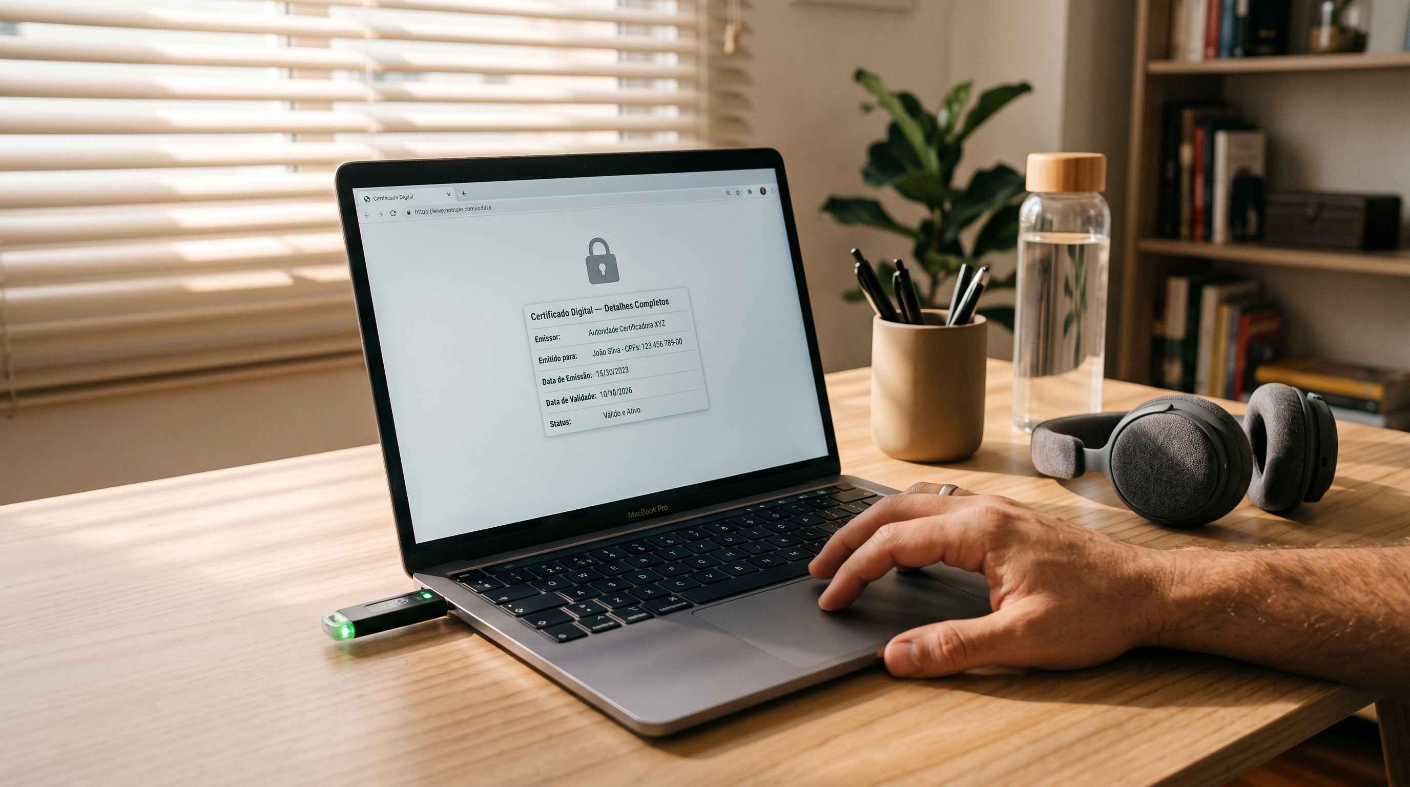 Profissional PJ emitindo certificado digital A1 pelo computador para assinar contrato e emitir nota fiscal