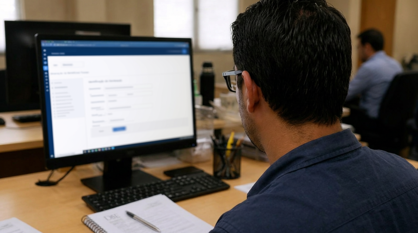 Profissional preenchendo o DBE no sistema Coleta Web da Receita Federal