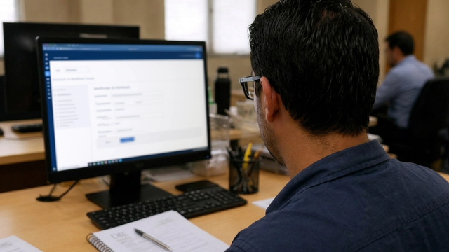 Profissional preenchendo o DBE no sistema Coleta Web da Receita Federal