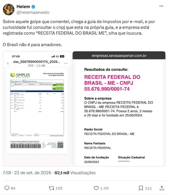 Post sobre golpe do DAS no X