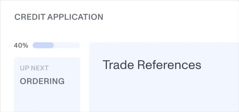 A credit application 40% through review, with trade references up next