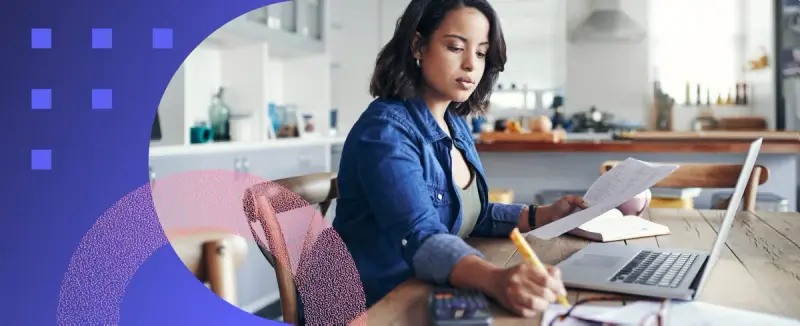A woman identifies overdue customer accounts in preparation for sending each a dunning letter.