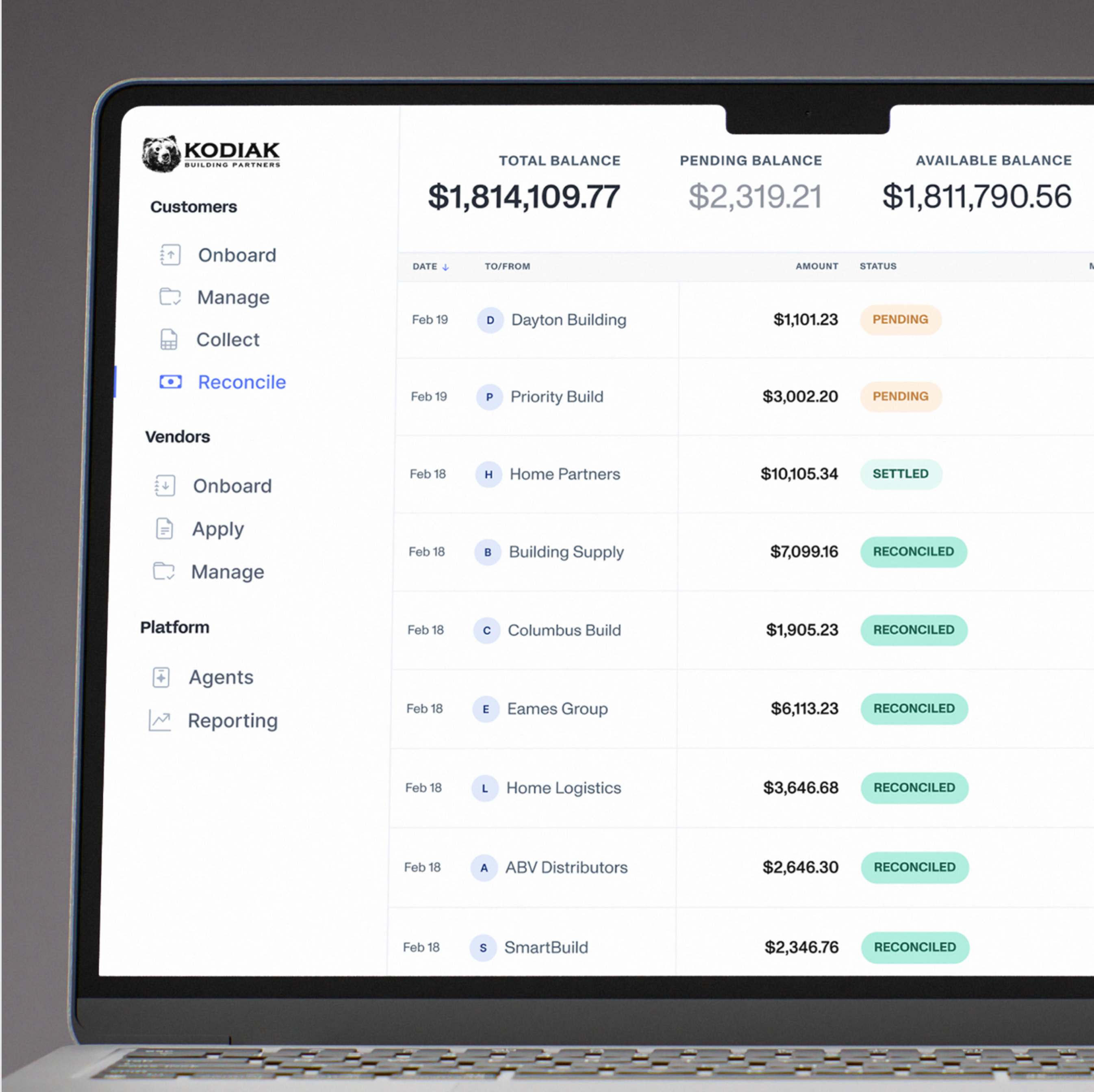 The Nuvo Accounts Receivable transactions view with payments matched and reconciled