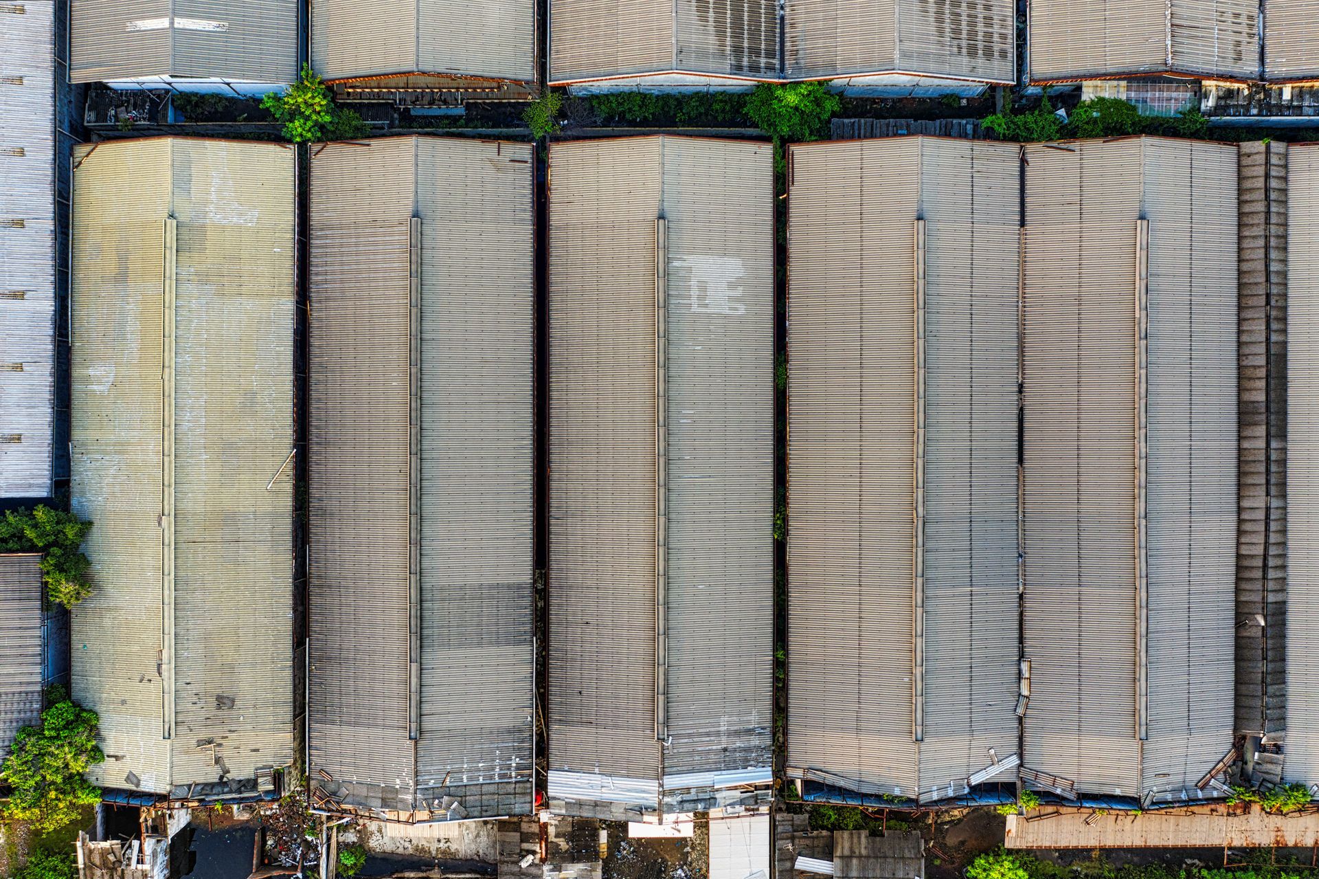 Aerial view of large warehouses in Jakarta