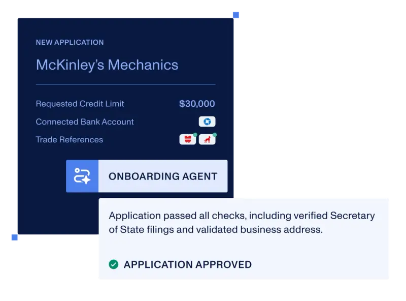 Onboarding Agent approving a credit application after verifying state filings and address