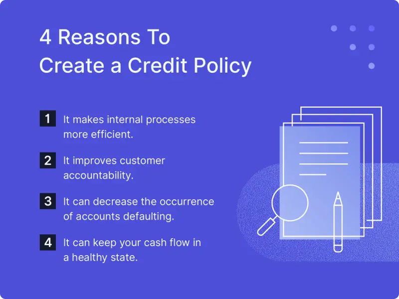 An image provides 4 reasons why a company should create their own credit policy