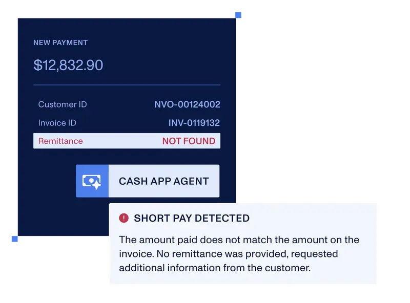 The Cash App Agent detecting a short-paid payment with no remittance and requesting additional information from the customer