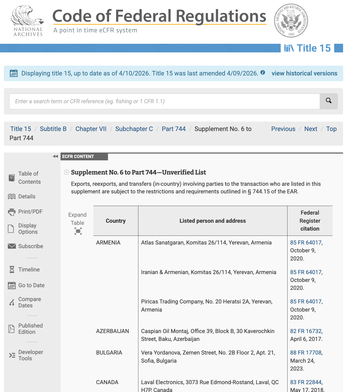 A page of the Code of Federal Regulations
