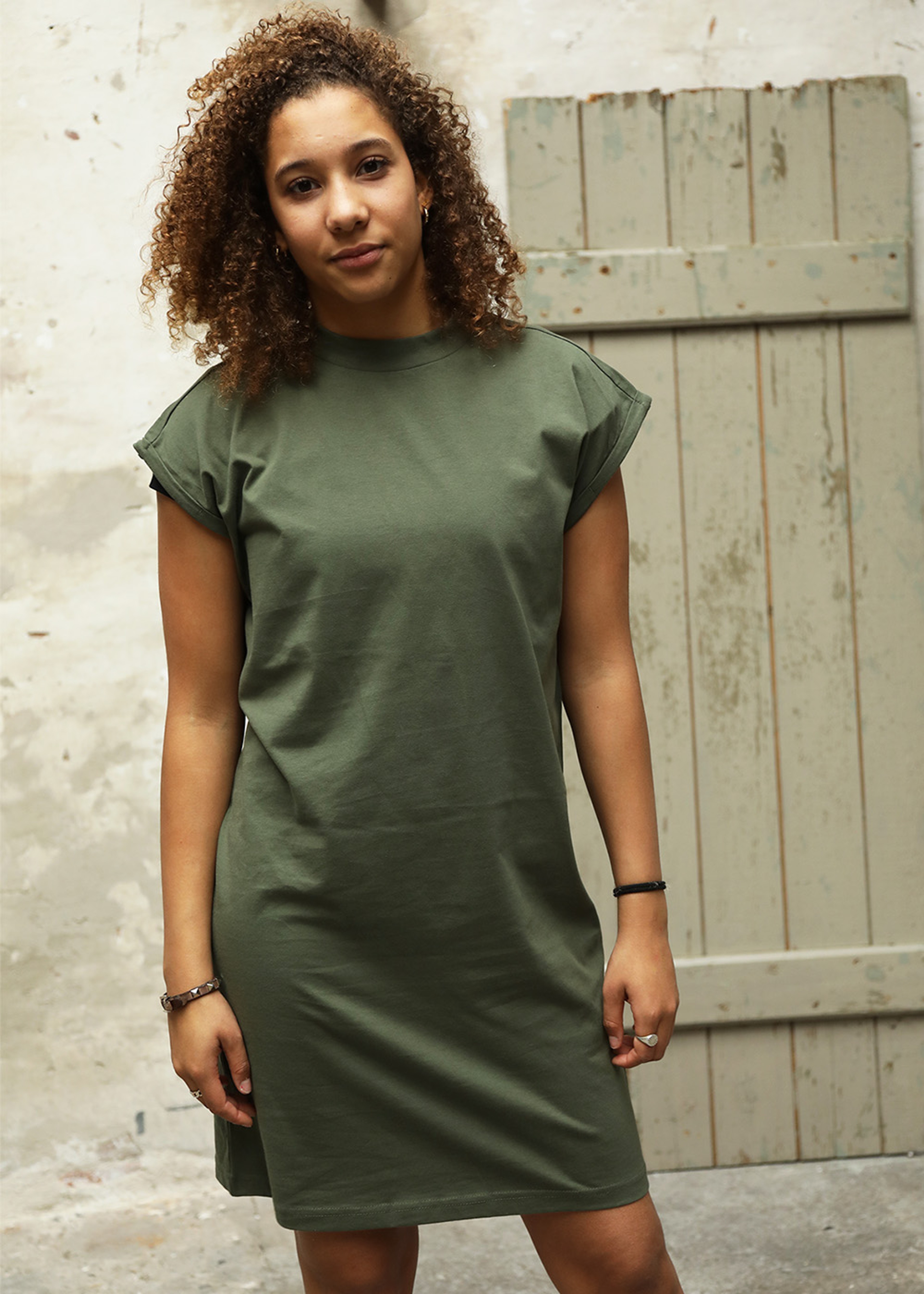 Womans Shoulder Dress Olive