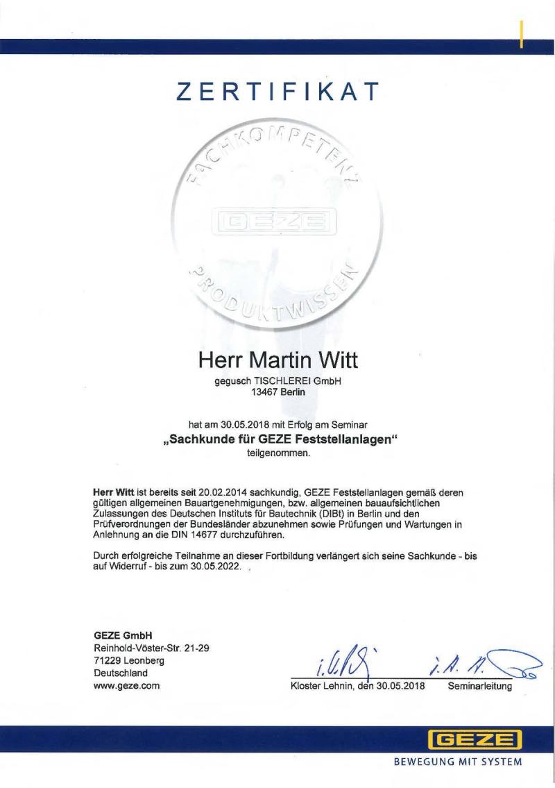 Zertifikat der GEZE GmbH