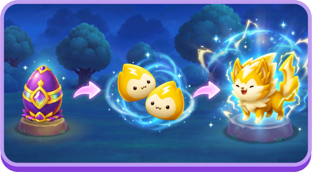 A glowing Mergemon egg hatches into two little Spark Mergemon, who merge into a bigger, fluffier Mergemon.