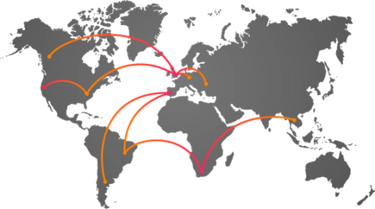 A world map of locations of Fortis offices