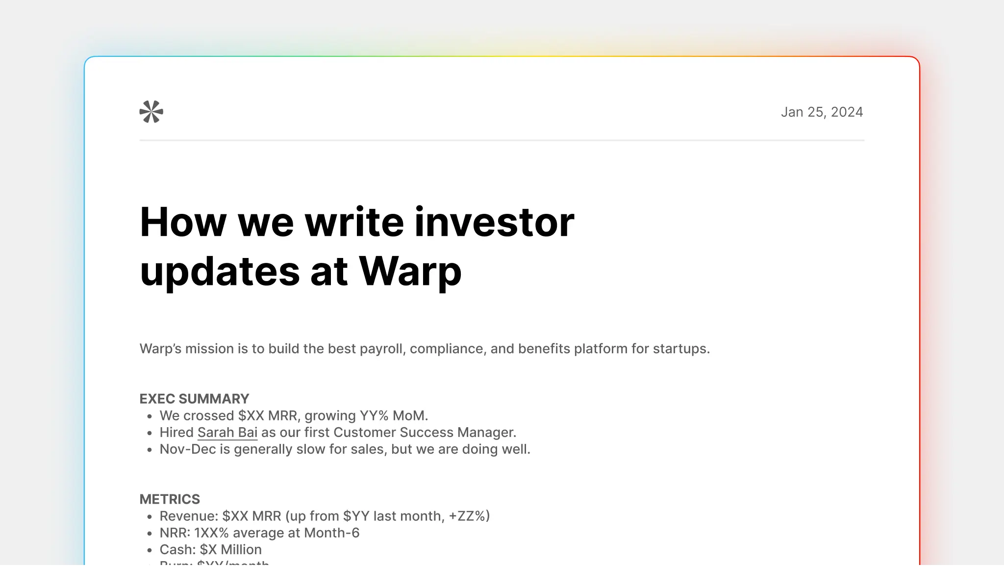 How We Write Investor Updates at Warp