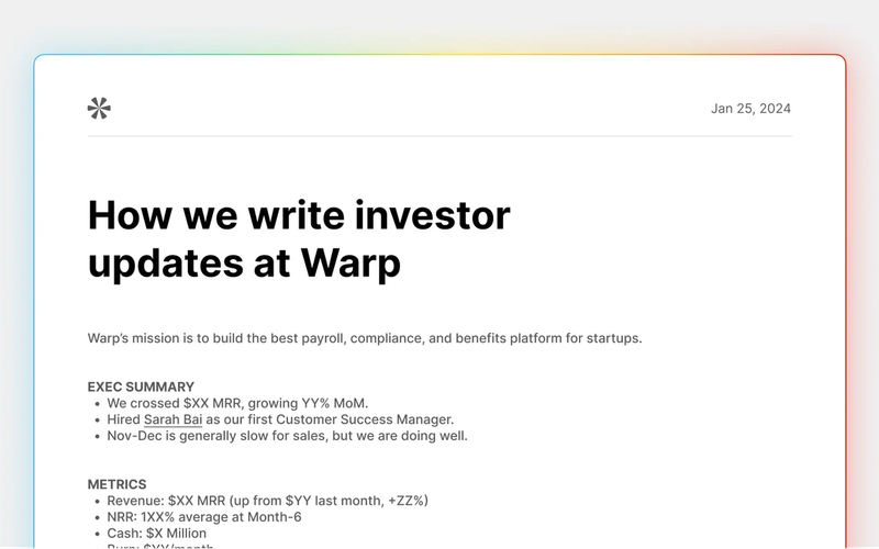 How We Write Investor Updates at Warp
