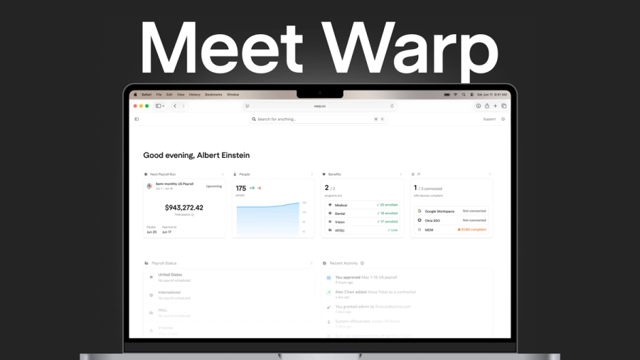 Warp's employee management software dashboard