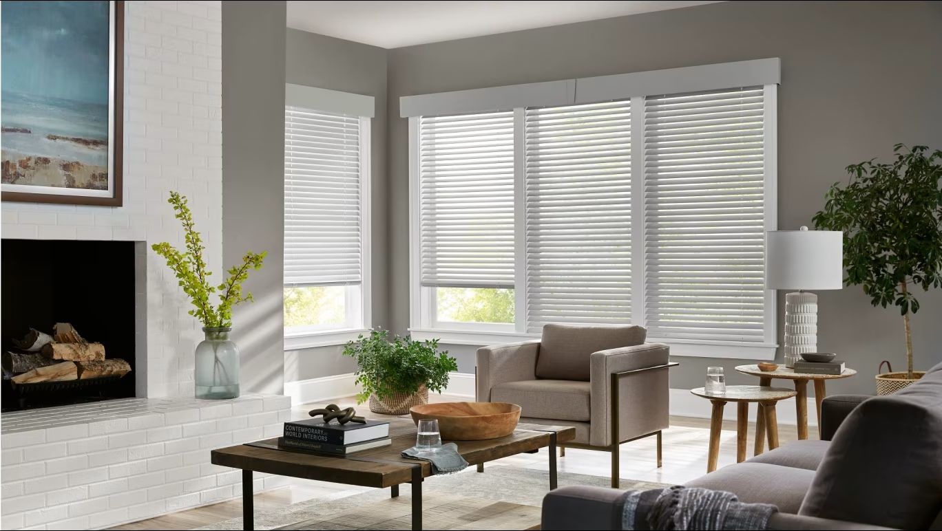 An image of wood blinds