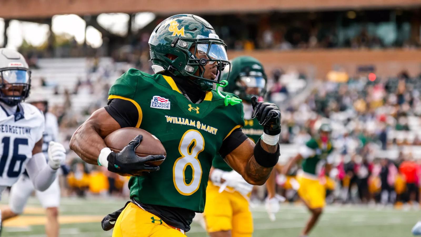 William & Mary running back Andrew King runs for a touchdown against Georgetown at Zable Stadium in Williamsburg, Va., on Oct. 24, 2026