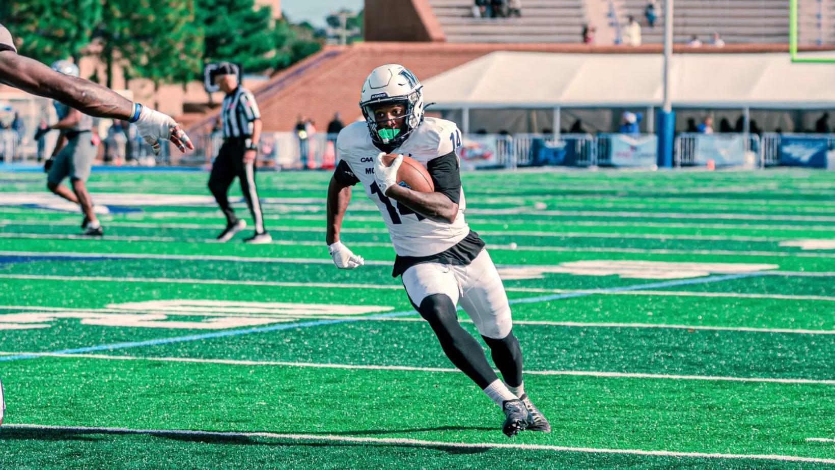 Monmouth's Christian Harrison during the Hawks' 49-13 win at Hampton on Oct. 24, 2026
