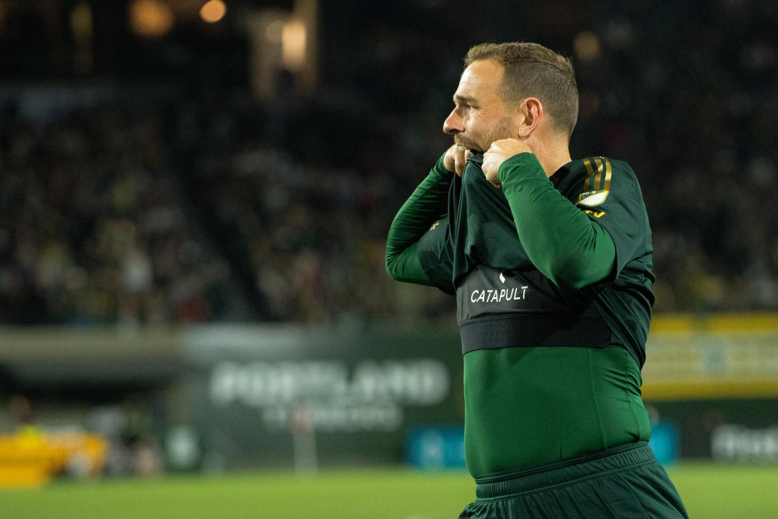 Portland Timbers player pulls jersey over face in an emotional moment — Photo Credit: Aaron Leopold/Undrafted