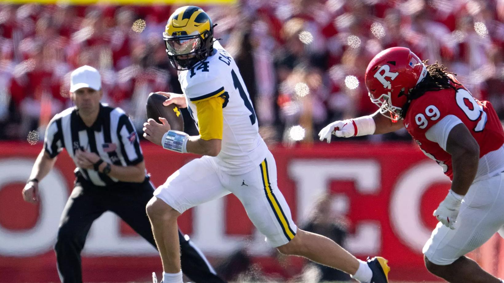 Michigan quarterback Tommy Carr during the Wolverines' 28-21 win at Rutgers on Oct. 31, 2026, at SHI Stadium