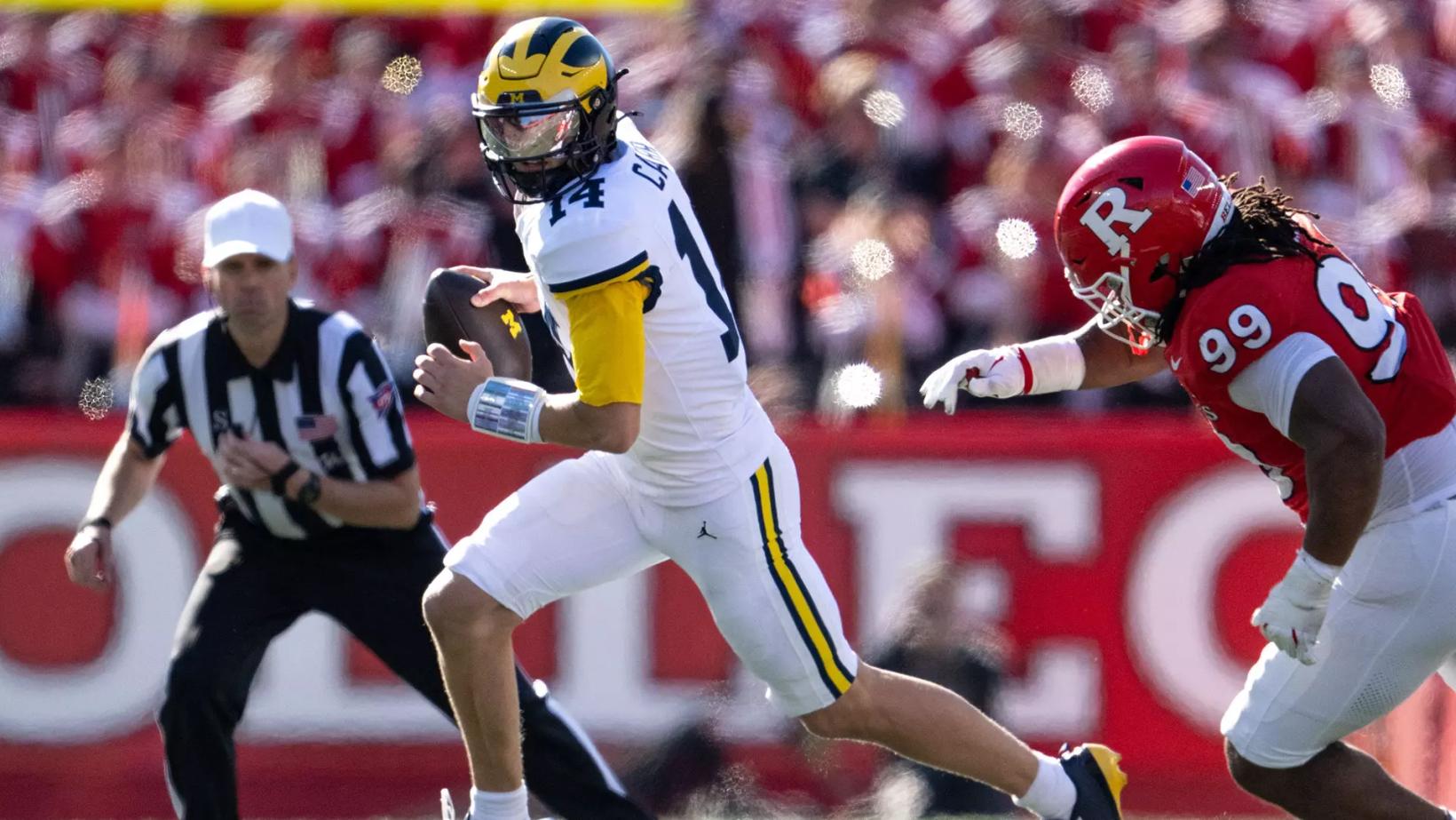 Michigan quarterback Tommy Carr during the Wolverines' 28-21 win at Rutgers on Oct. 31, 2026, at SHI Stadium