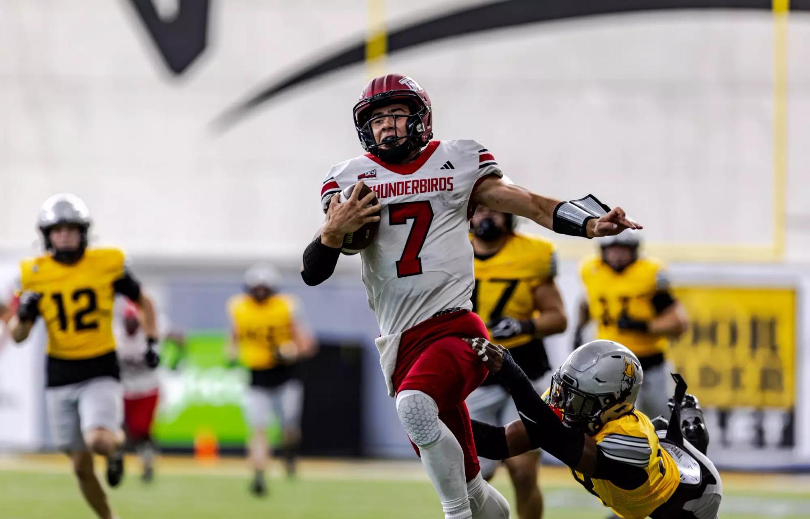 Southern Utah's Burns celebrates a touchdown during the Thunderbirds' 31-28 loss at Idaho on Oct. 24, 2026.