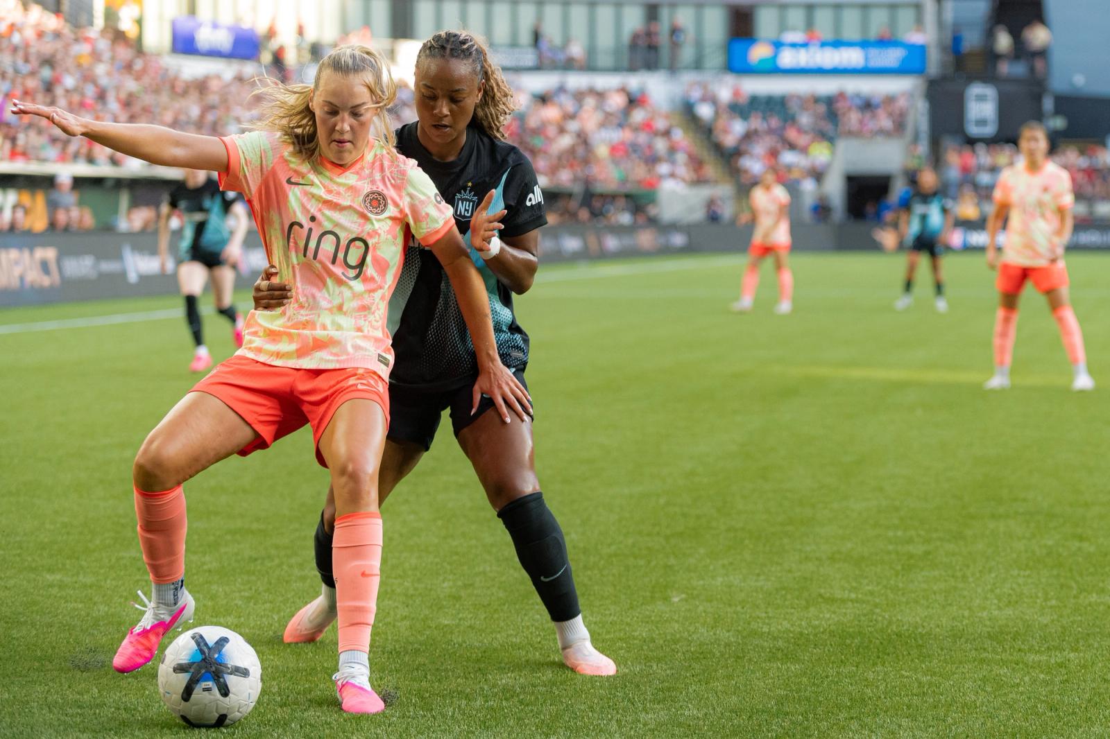 Late-game / celebration action — Gotham FC vs Portland Thorns — Photo Credit: Aaron Leopold/Undrafted