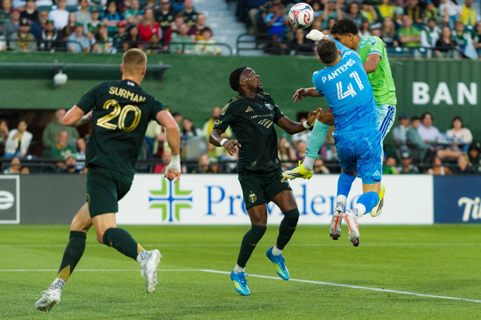 Late-game / celebration action — Seattle Sounders vs Portland Timbers — Photo Credit: Aaron Leopold/Undrafted