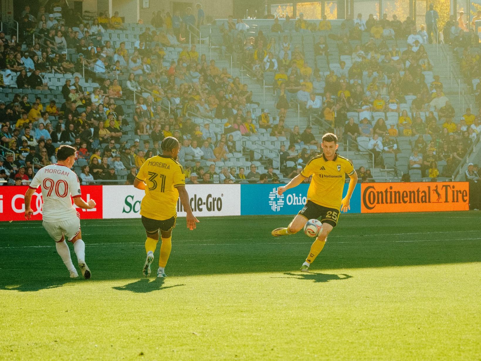 Columbus Crew and Toronto FC players contest the ball during the October 24, 2026 MLS match at ScottsMiracle-Gro Field.