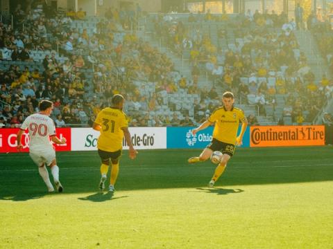 Columbus Crew and Toronto FC players contest the ball during the October 24, 2026 MLS match at ScottsMiracle-Gro Field.