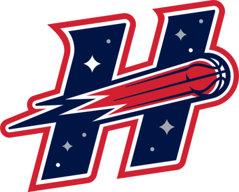 The Houston Comets' new primary logo: an angled navy H with a red comet basketball streaking through its center and four-pointed stars inside the letter.