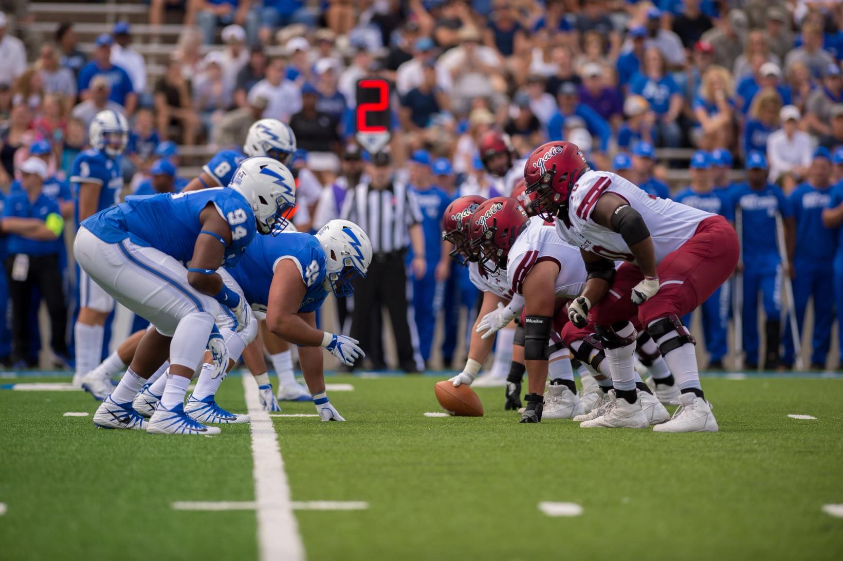 Colgate football players in a 2019 game against Air Force, a file photo used with the recap of Colgate's 37-0 win over William & Mary