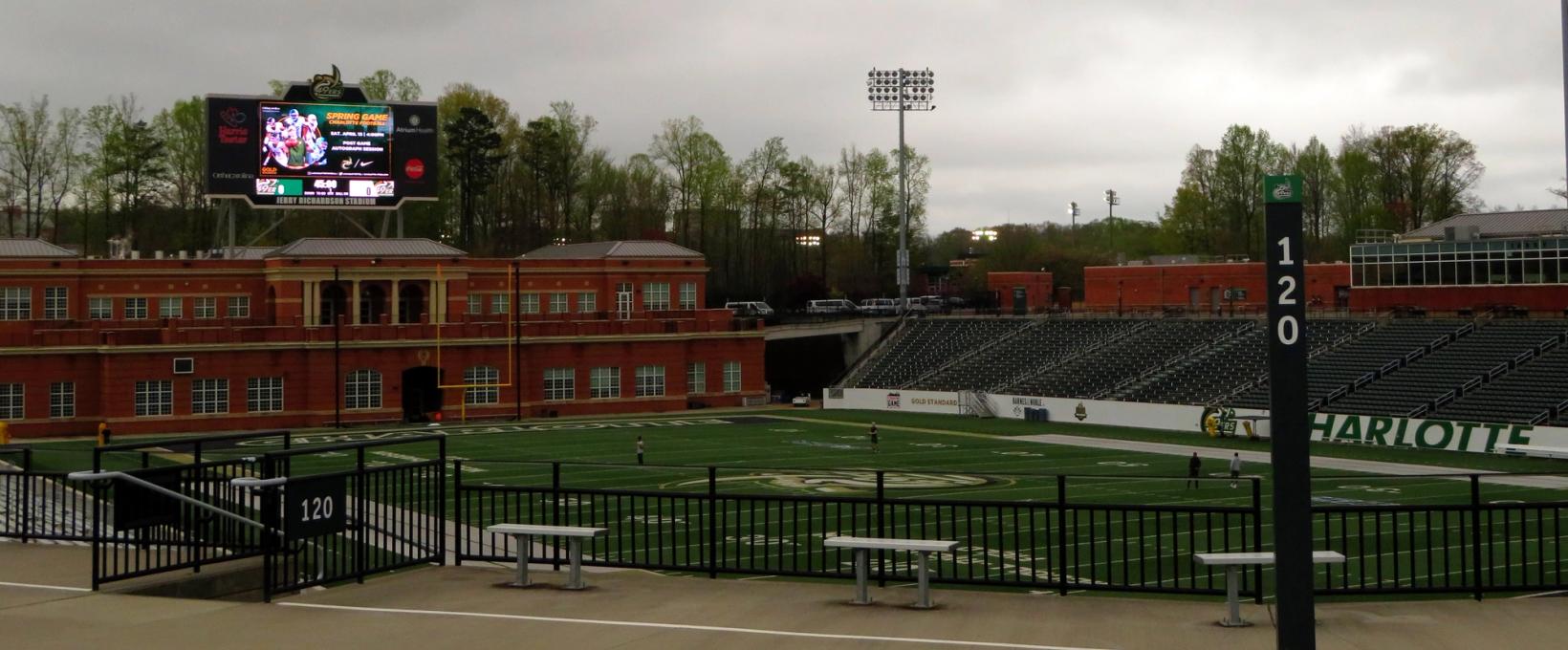 Wide panoramic file photo of Jerry Richardson Stadium, home of the Charlotte 49ers on the UNC Charlotte campus, where Tulane beat Charlotte 38-31 in overtime on Oct. 30, 2026