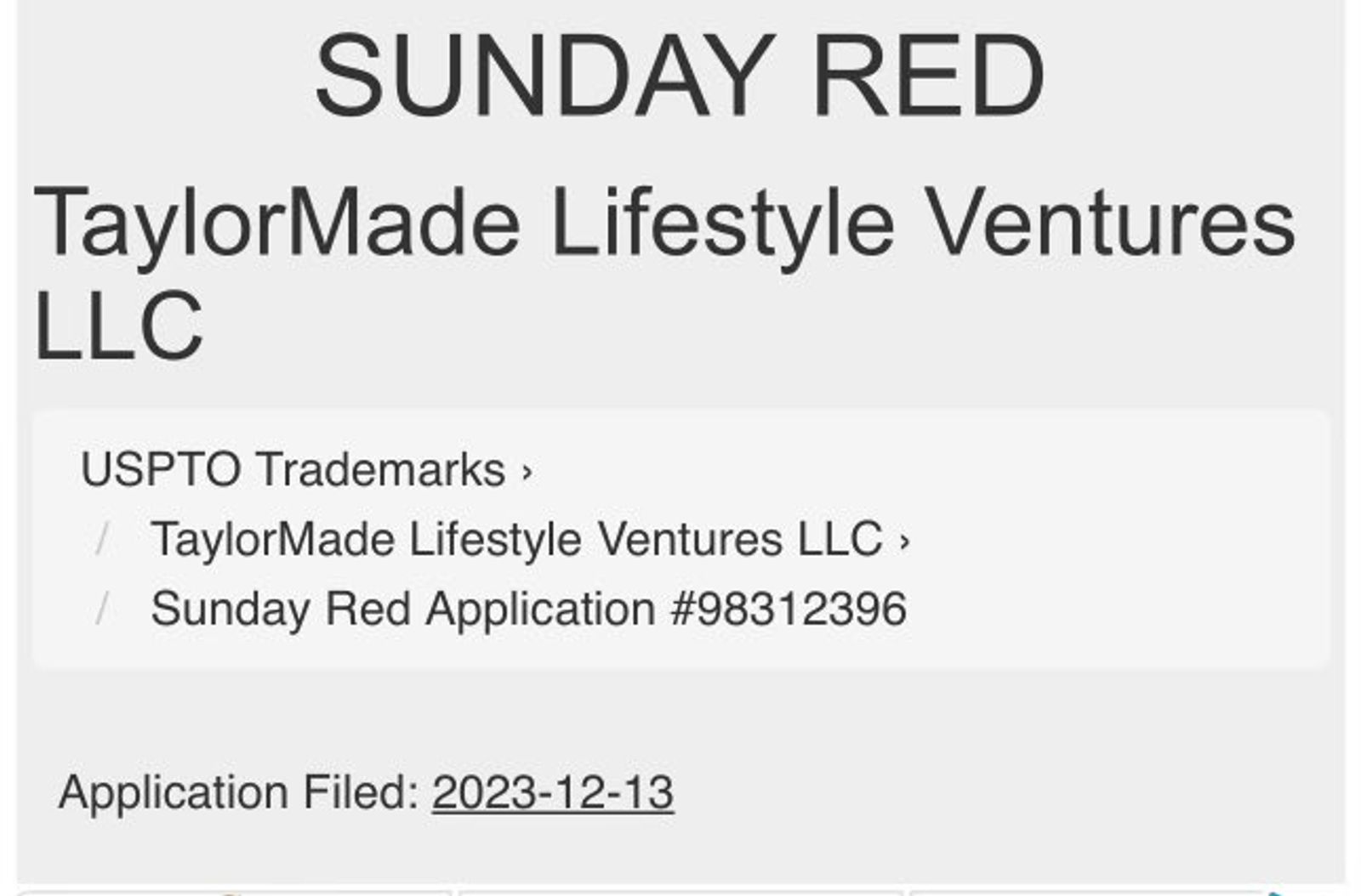 Trademark Filed by TaylorMade for 'Sunday Red'