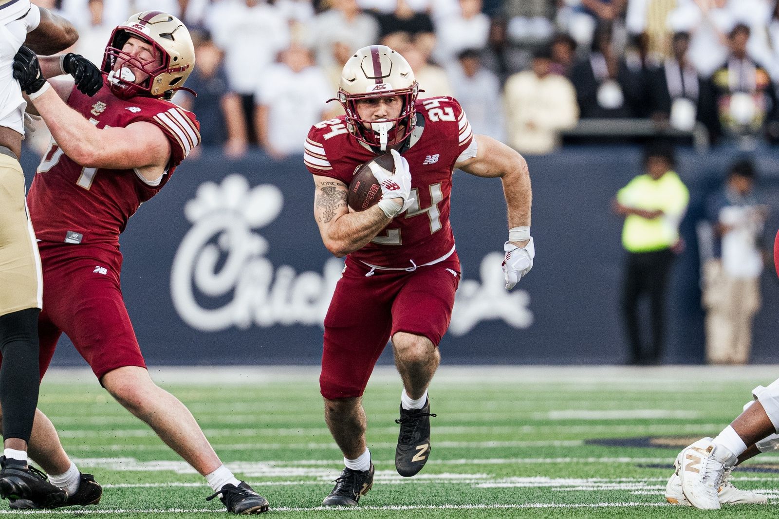 Boston College running back Bo MacCormack III, No. 24, carries the ball against Georgia Tech at Bobby Dodd Stadium during the Eagles' 49-27 win on Oct. 24, 2026