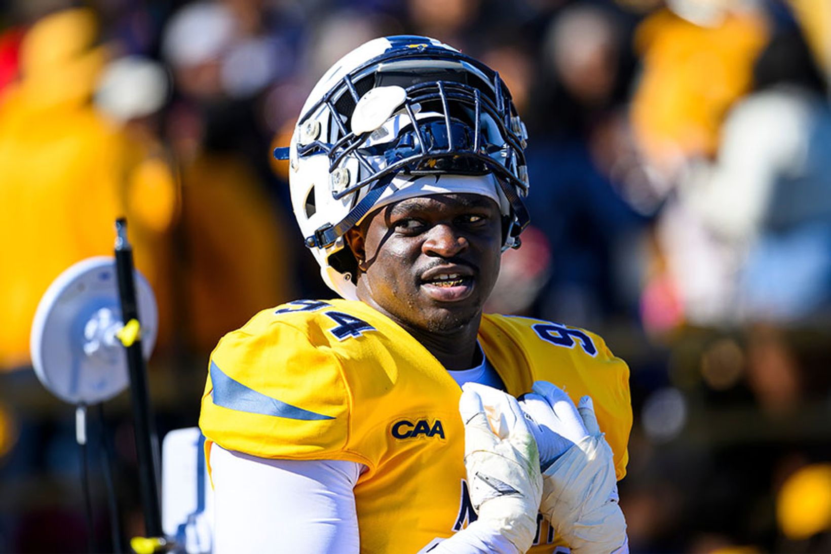 North Carolina A&T football player No. 94 during the Aggies' 2025 homecoming, file photo; used with N.C. A&T's 13-10 homecoming win over Elon at Truist Stadium on Oct. 31, 2026