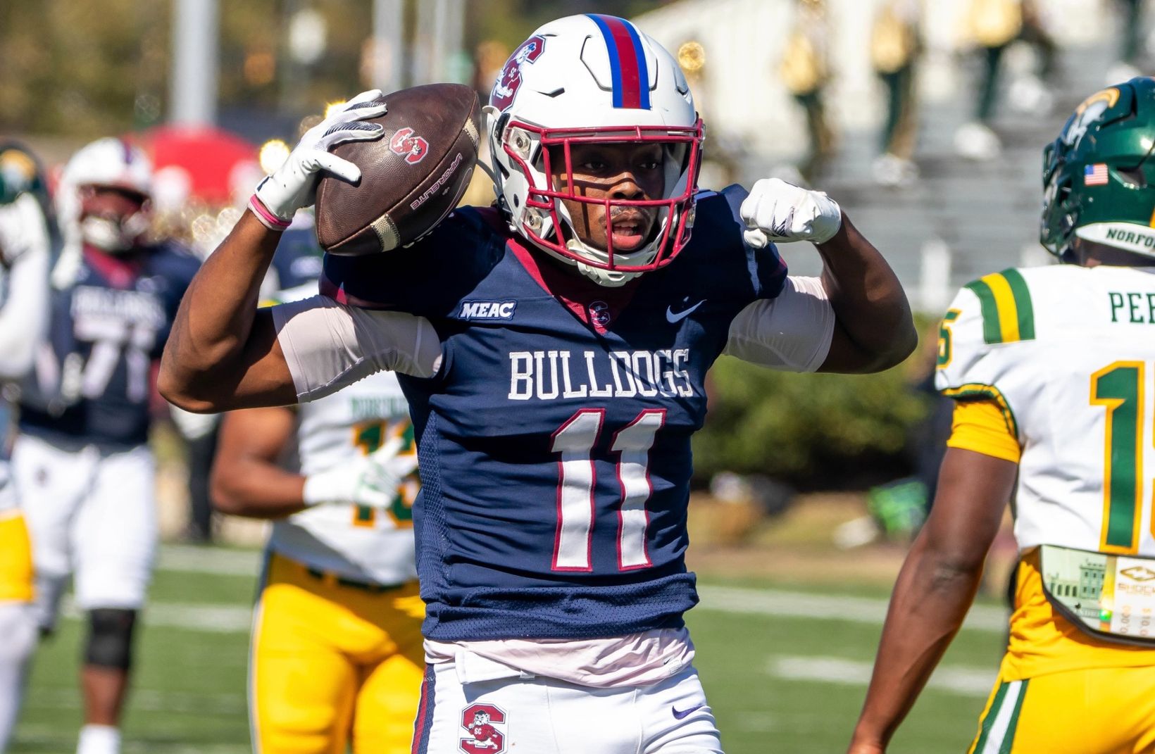 South Carolina State football in action during the Bulldogs' 51-10 win over Morgan State on Oct. 29, 2026, at Hughes Stadium in Baltimore